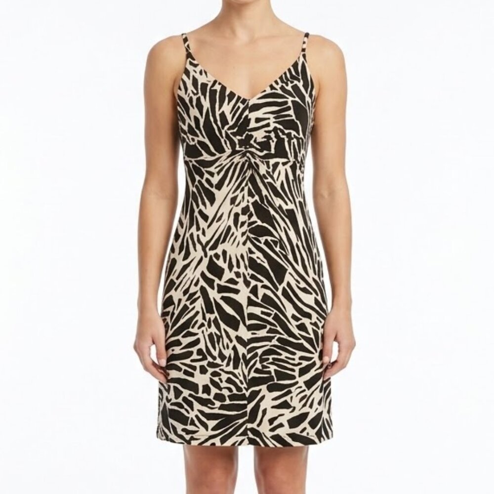H&M Zebra Print Knot Front Midi Slip Dress Black White Viscose Size Small